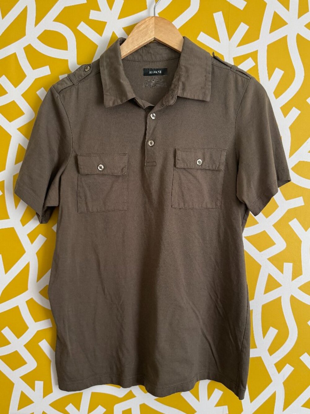 Y2K Alfani Brown Military-Inspired Short Sleeve Polo Shirt - XS/S